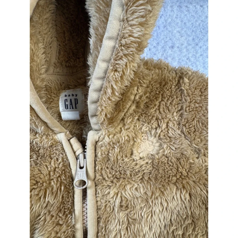 Baby Gap Brown Sherpa Fleece Bear Bunting One Piece Hooded Pram Suit 3-6 Months
